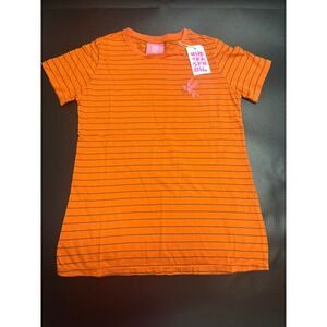 One Teaspoon NEW Bower Bird Embroidered Logo Fitted Tee Orange Stripe Size Large